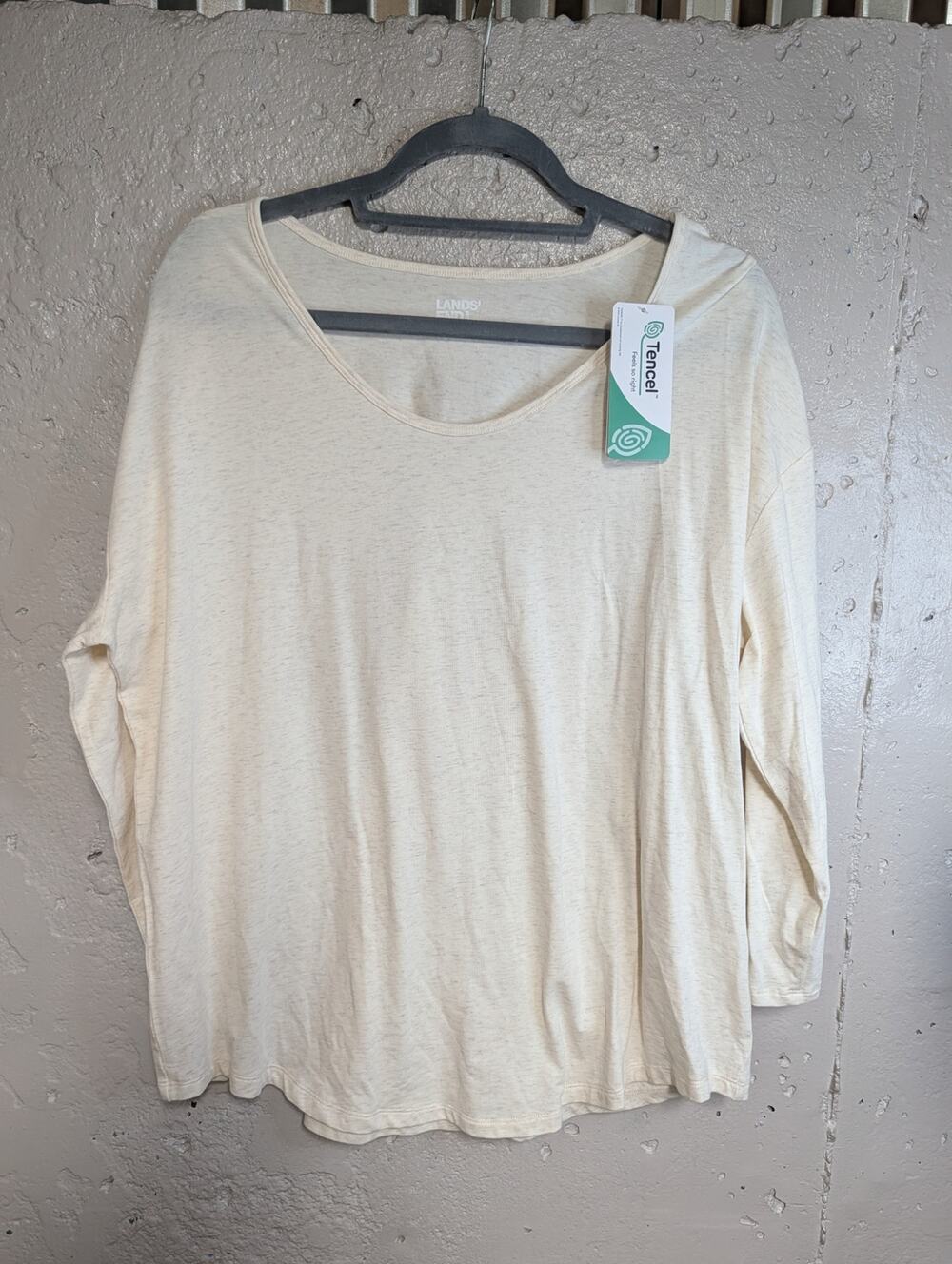 Lands’ End Tencel Modal Long Sleeve Scoop Neck Top Ivory Large